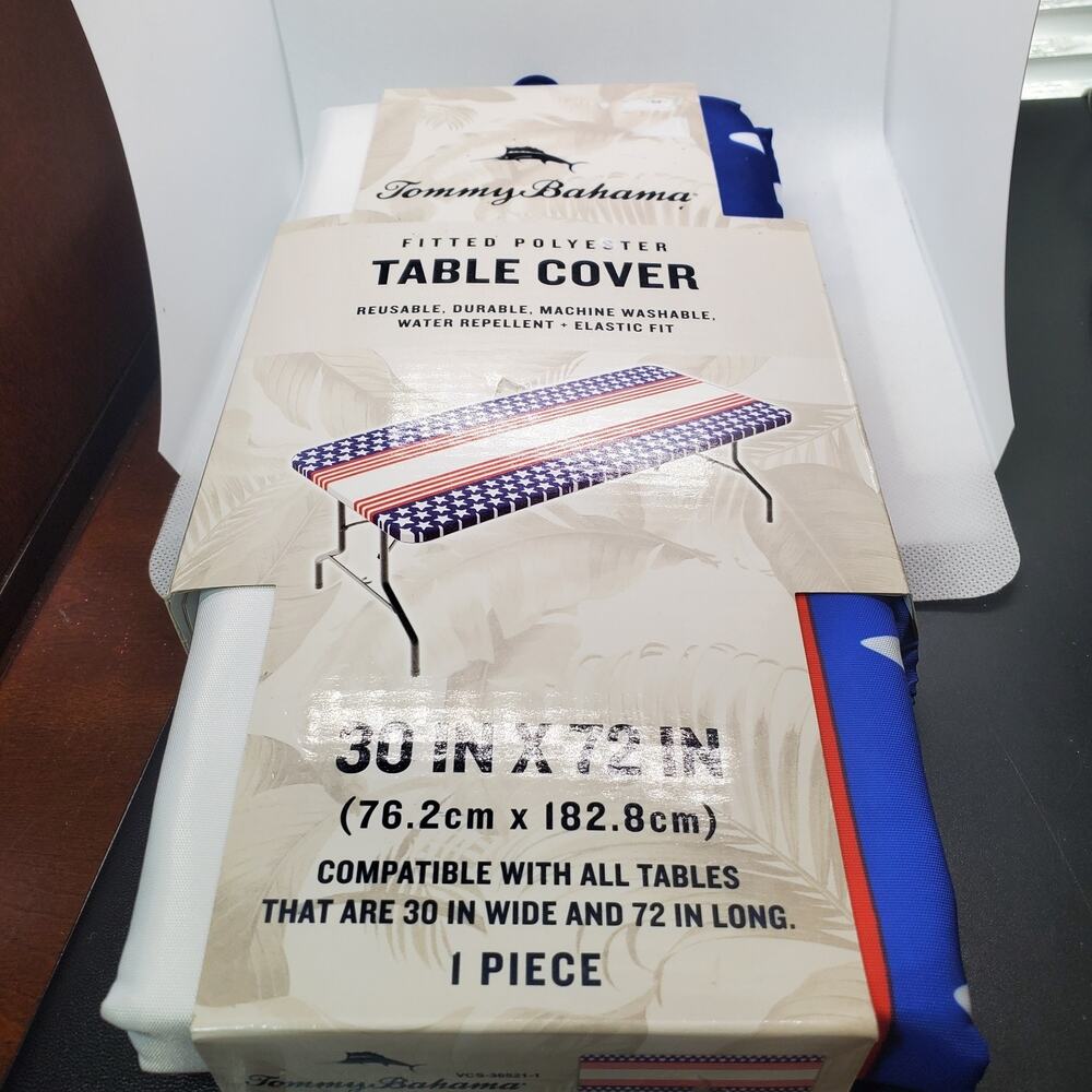 Tommy Bahama Fitted Table Cover 30x72 6ft Red White Blue USA Flag Patriotic